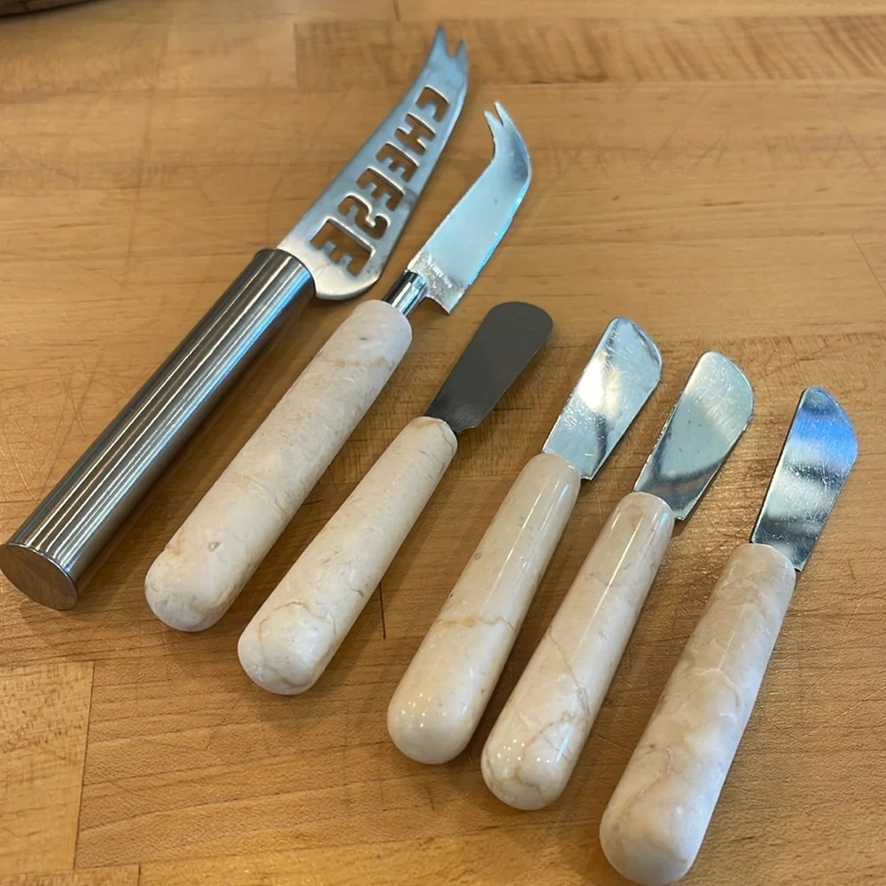 Stainless and Marble (cream) Charcuterie Spreader Crate&Barrel set